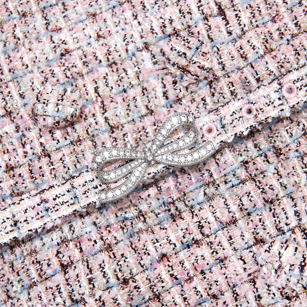 beulah Pink Boucle Metallic Tiered Midi Dress - Stylish red dress for special occasions | Buy Online