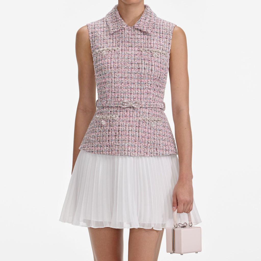 Stylish pink dress | Erlinda Pink Boucle Chiffon Mini Dress - Ideal for special occasions