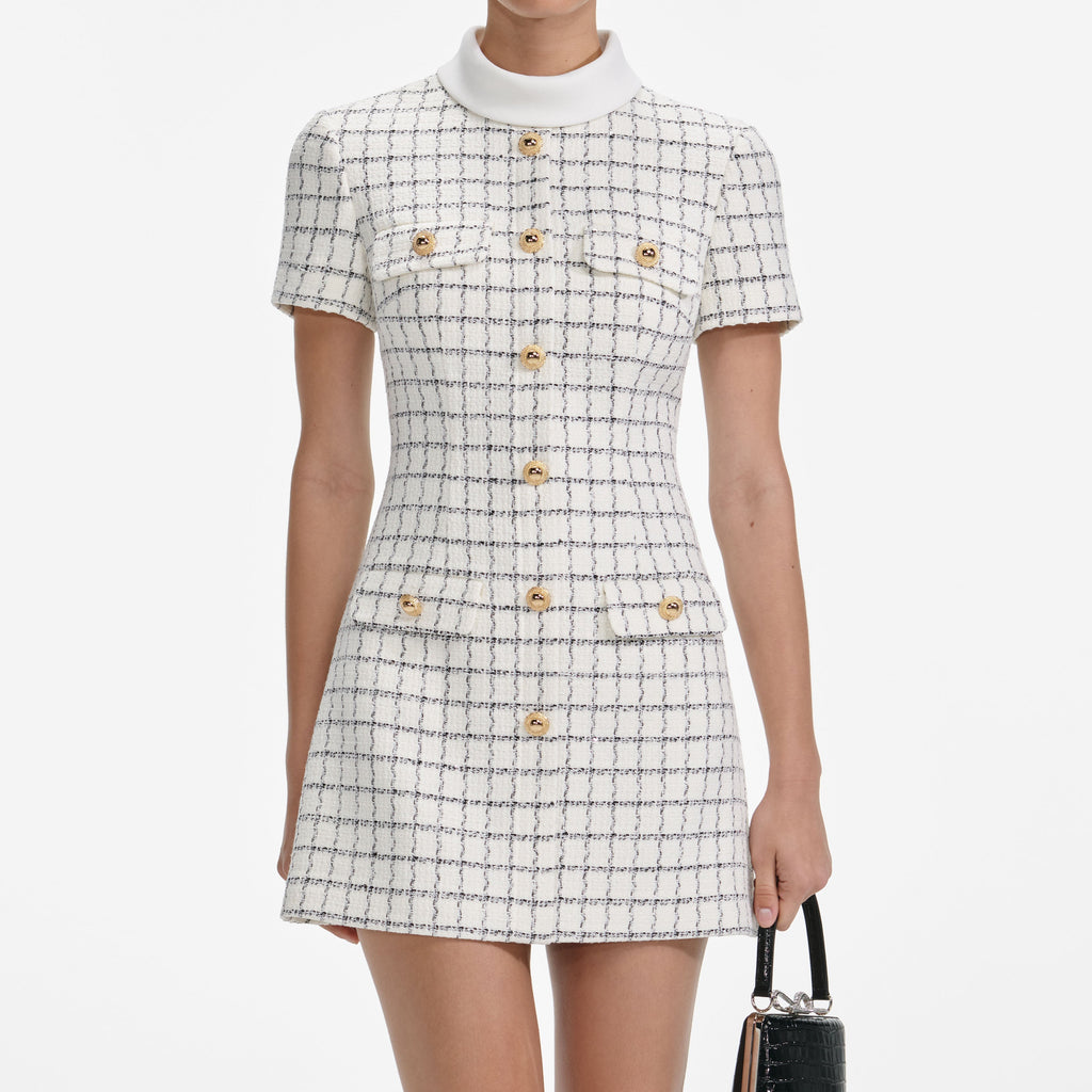 Stylish beautiful dress | Avery Check Boucle Mini Dress - Ideal for special occasions