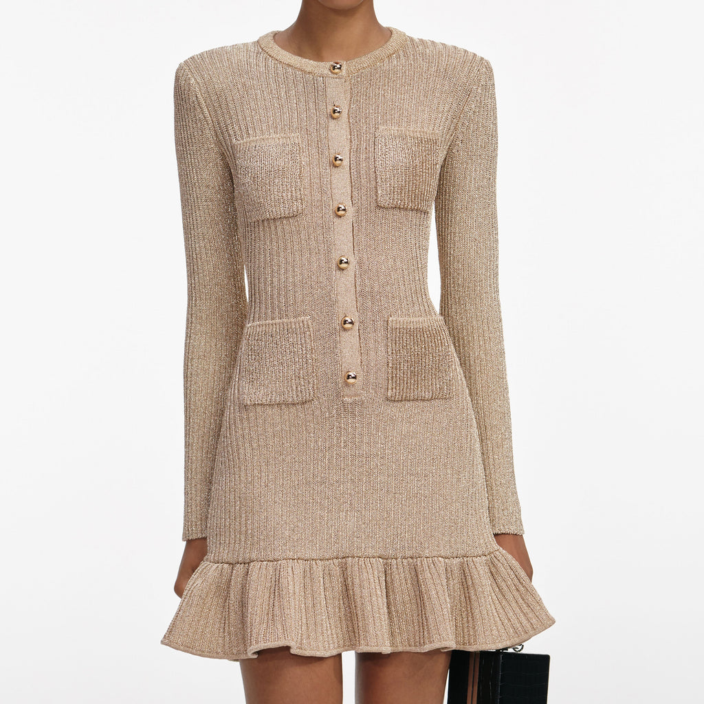 Shop  beautiful dress - Perfect for special occasions | margaret Gold Lurex Knit Mini Dress