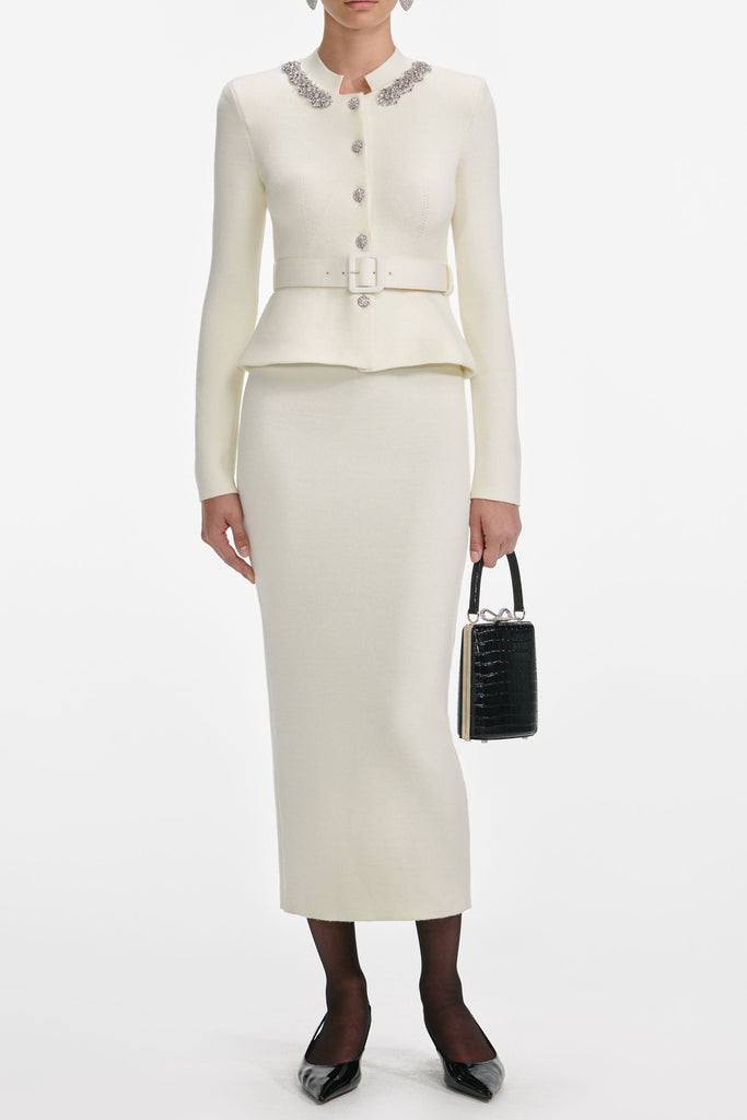 Stylish beautiful dress | harriet Cream Wool Peplum Knit Midi Dress - Ideal for special occasions