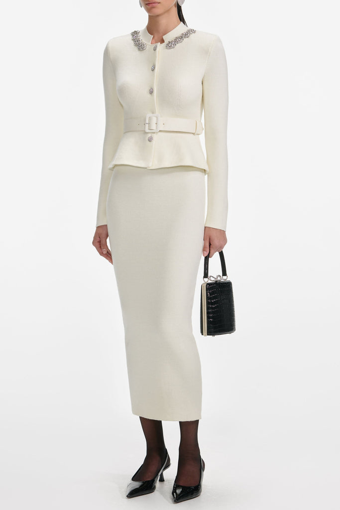 Stylish beautiful dress | harriet Cream Wool Peplum Knit Midi Dress - Ideal for special occasions