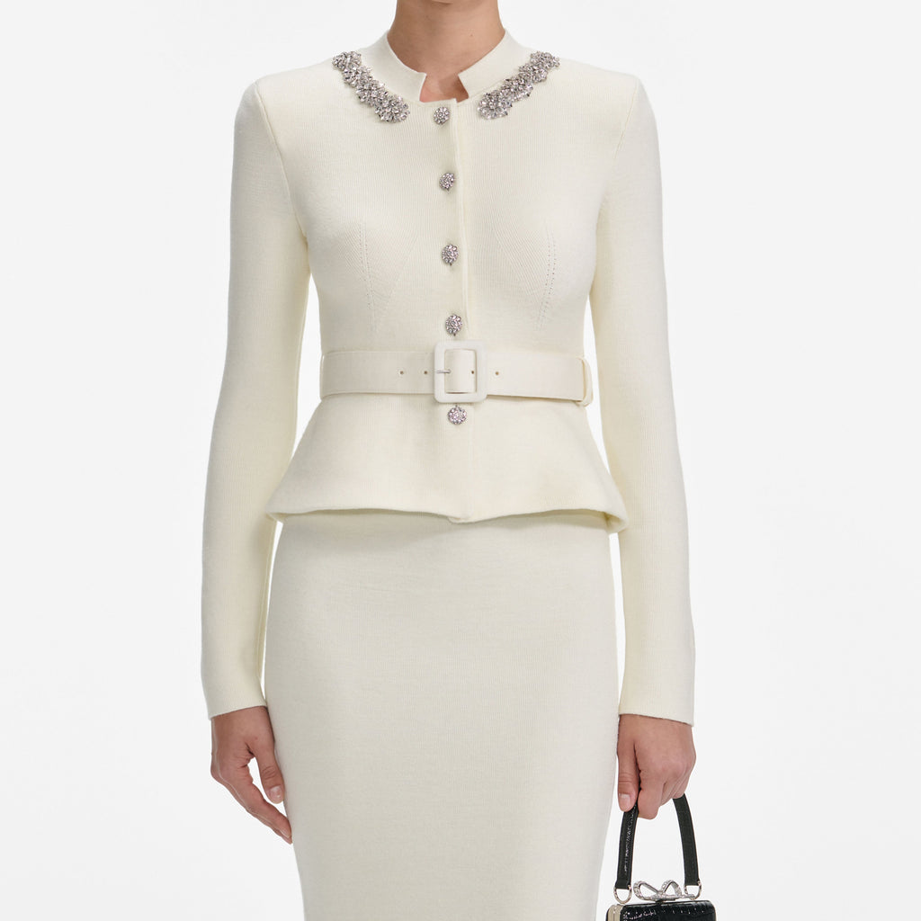 Stylish beautiful dress | harriet Cream Wool Peplum Knit Midi Dress - Ideal for special occasions