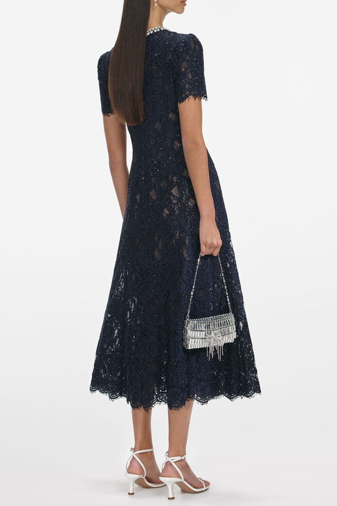 Stylish beautiful dress | tess Navy Lace Embellished Midi Dress - Ideal for special occasions