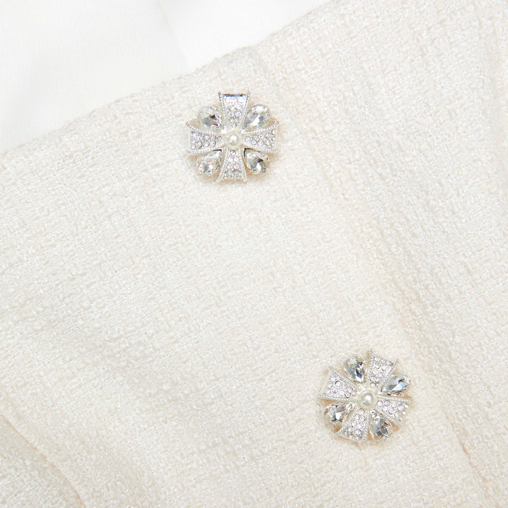 Shop  beautiful dress - Perfect for special occasions | yuri Cream Boucle Long Sleeve Chiffon Midi Dress