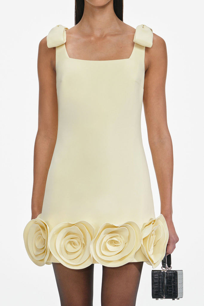 Shop  yellow dress - Perfect for special occasions | ophelia Yellow Crepe 3D Flower Mini Dress