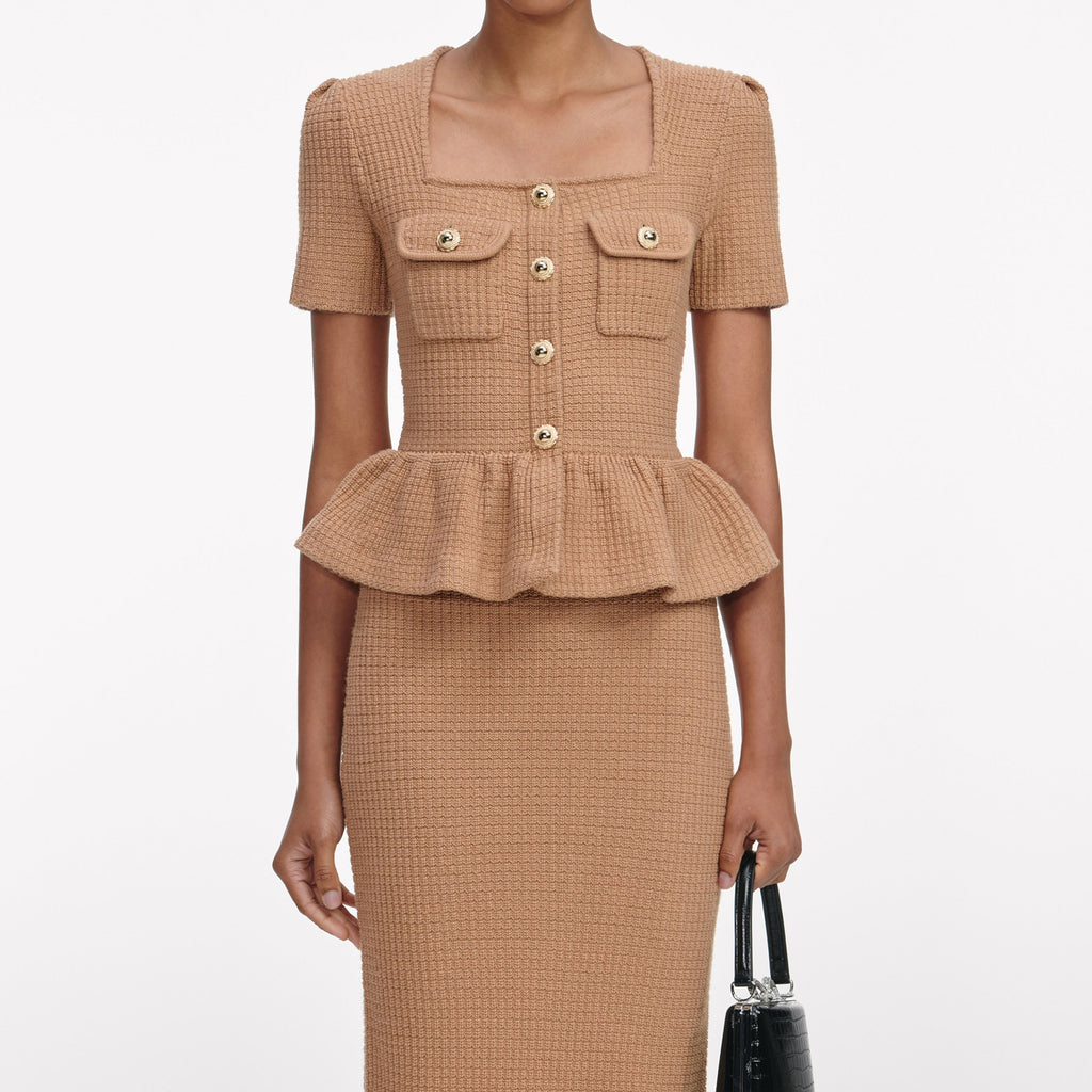 Shop  beautiful dress - Perfect for special occasions | natalie Camel Peplum Knit Midi Dress