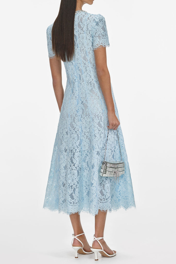 Stylish blue dress | valerie Blue Lace Embellished Midi Dress - Ideal for special occasions