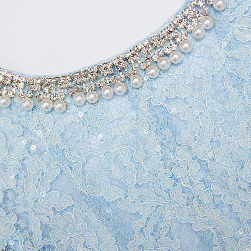 Shop  blue dress - Perfect for special occasions | valerie Blue Lace Embellished Midi Dress