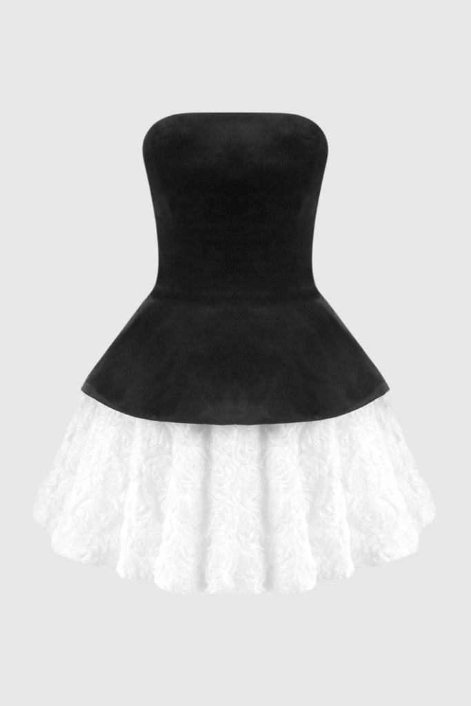Shop  beautiful dress - Perfect for special occasions | Abda Strapless Floral Layerd Velvet Mini Dress
