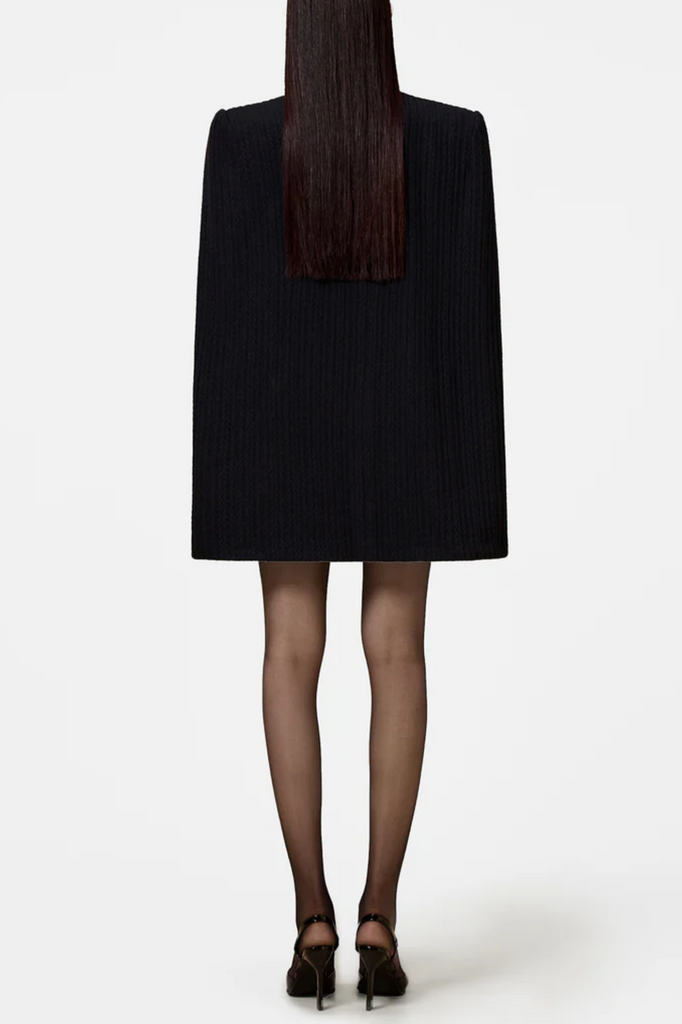 Abene Bow Beaded Embellished Knit Cape - Black - Stylish black dress for special occasions | Buy Online