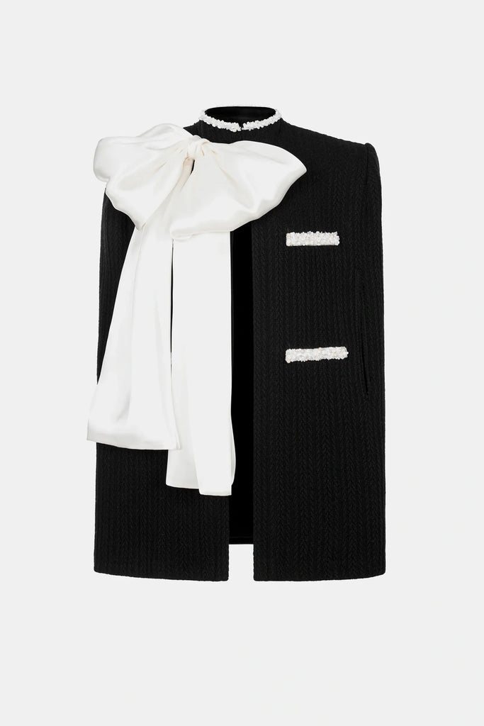 Shop  black dress - Perfect for special occasions | Abene Bow Beaded Embellished Knit Cape - Black