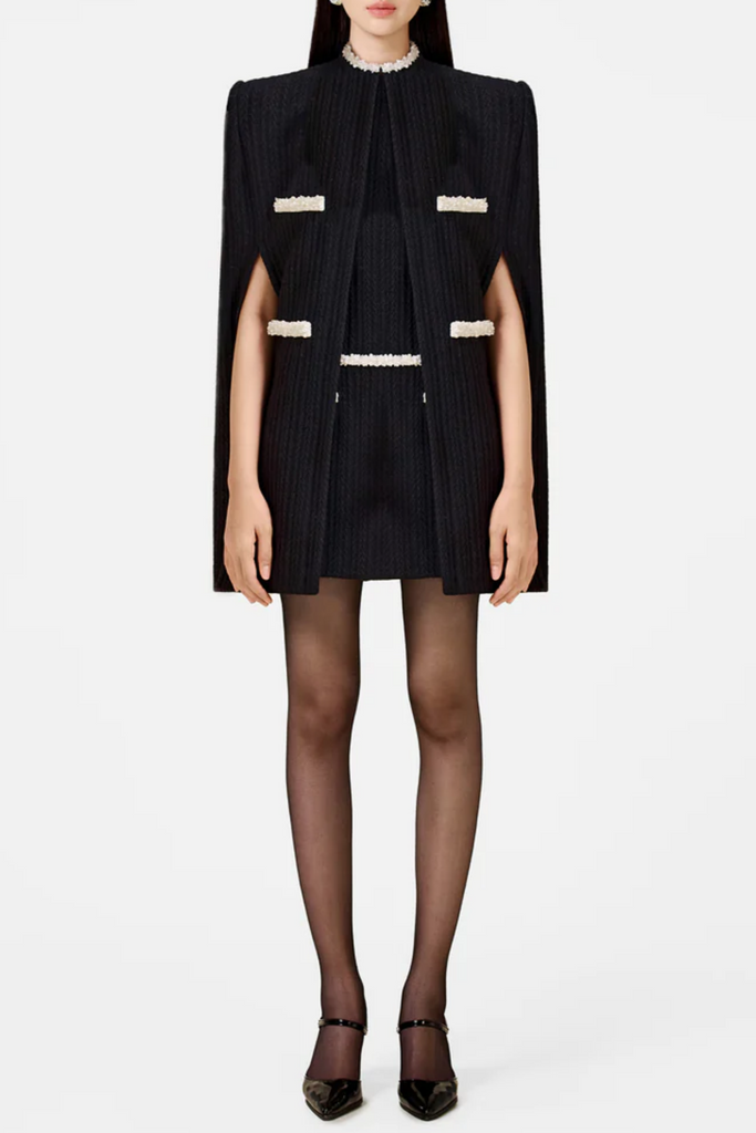 Stylish black dress | Abene Bow Beaded Embellished Knit Cape - Black - Ideal for special occasions