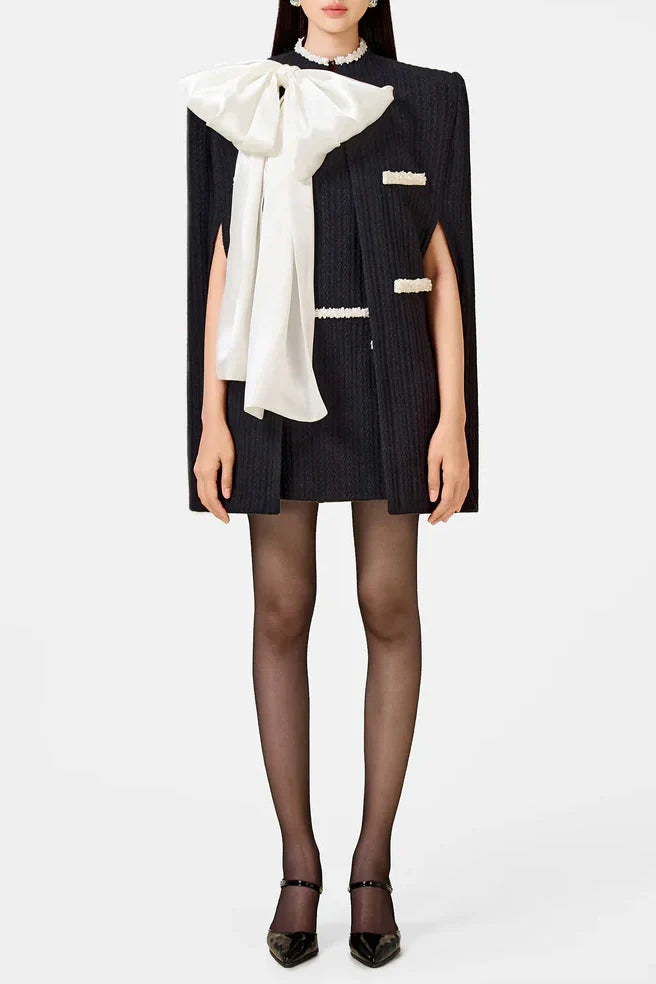 Stylish black dress | Abene Bow Beaded Embellished Knit Cape - Black - Ideal for special occasions