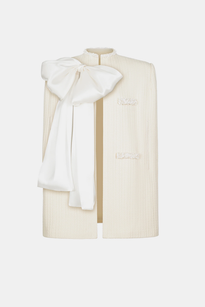 Shop  white dress - Perfect for special occasions | Abene Bow Beaded Embellished Knit Cape - White