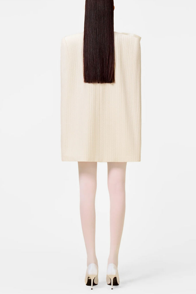 Abene Bow Beaded Embellished Knit Cape - White - Stylish white dress for special occasions | Buy Online