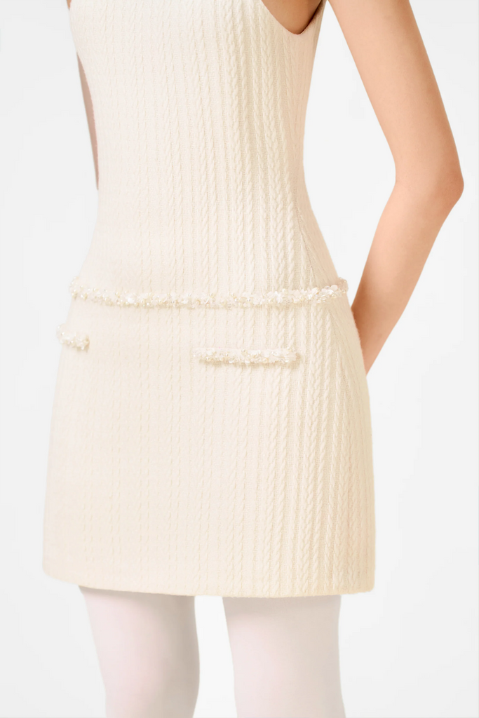 Stylish white dress | Abene Bow Beaded Embellished Knit Cape - White - Ideal for special occasions