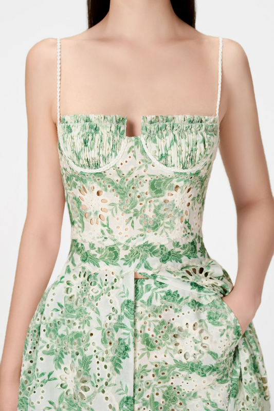 dolores Floral Embroidered Shorts & Maxi Dress Set - Green