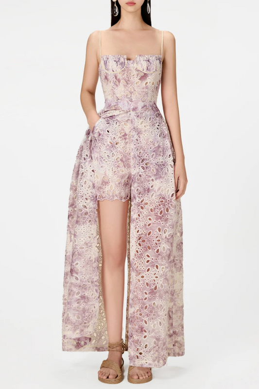 dolores Floral Embroidered Shorts & Maxi Dress Set - Purple