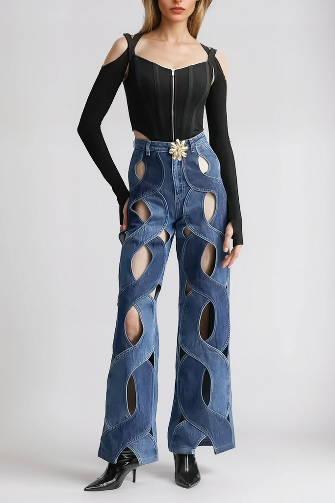 Abigail  Cutout Denim Jeans - Stylish beautiful dress for special occasions | Buy Online