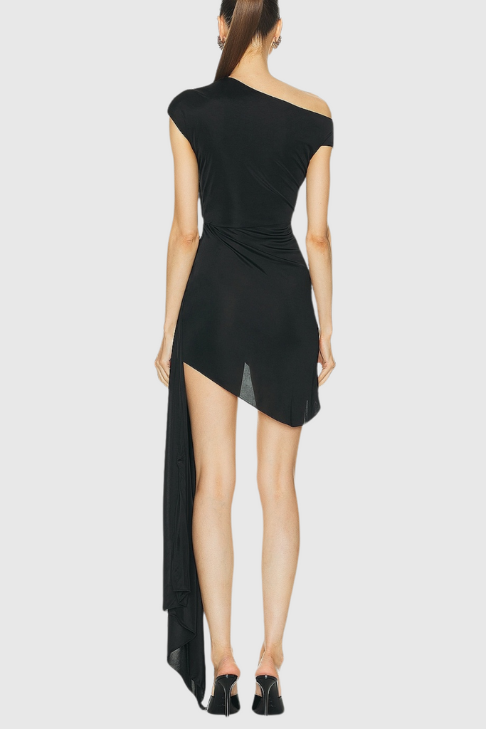 Shop  black dress - Perfect for special occasions | Janett One Shoulder Floral Embellished Mini Dress - Black