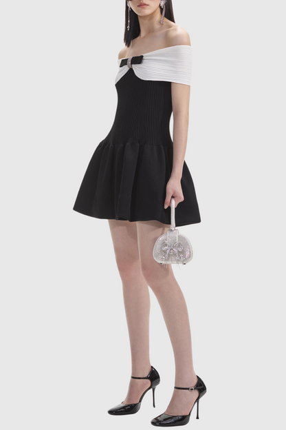 Adagio Bow Off Shoulder Knit Mini Dress