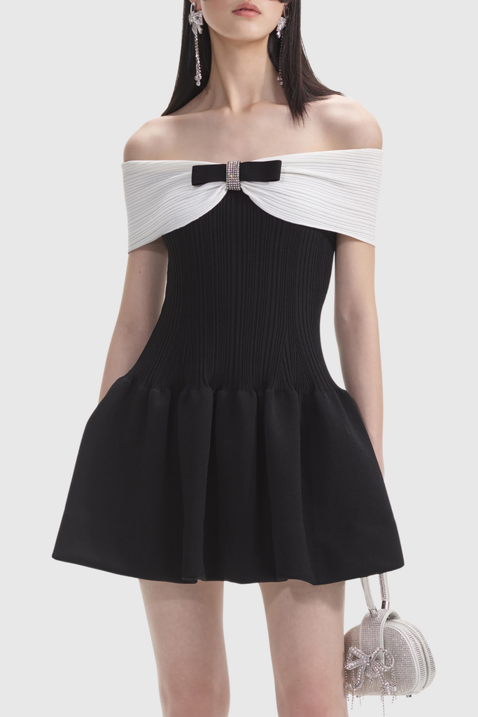 Shop  beautiful dress - Perfect for special occasions | Adagio Bow Off Shoulder Knit Mini Dress
