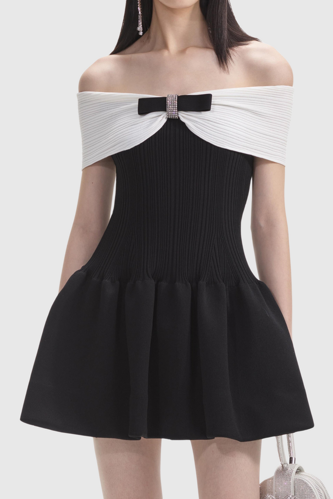 Adagio Bow Off Shoulder Knit Mini Dress - Stylish beautiful dress for special occasions | Buy Online