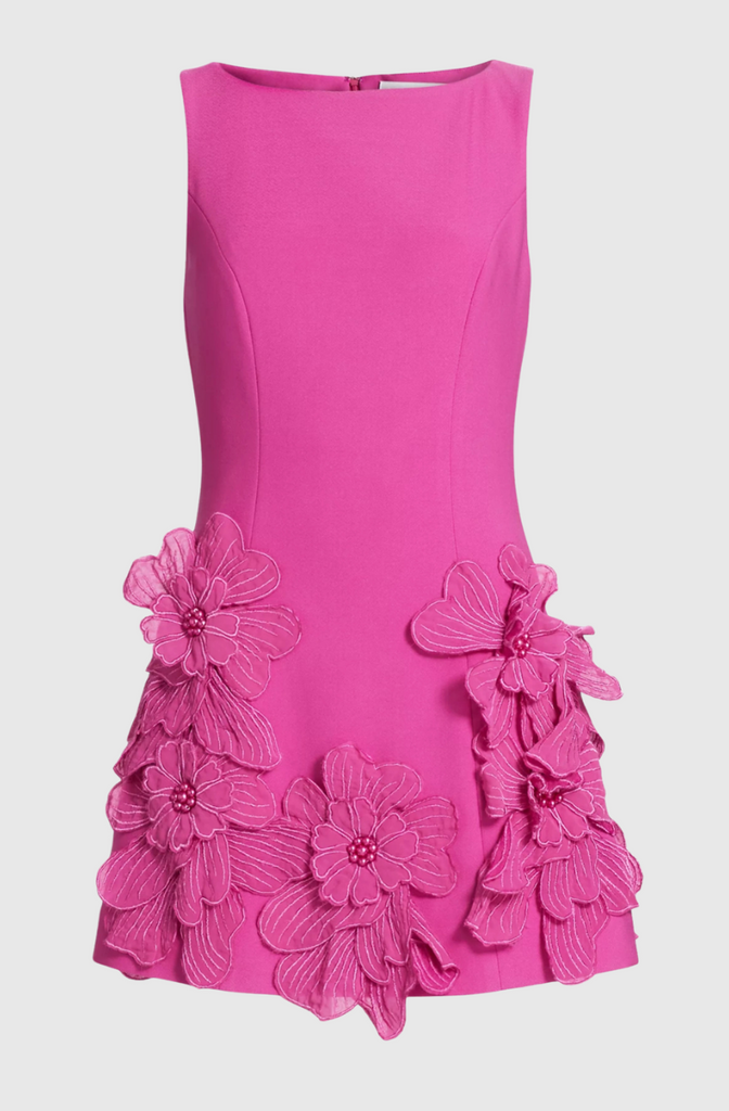Stylish pink dress | Adalgisa Floral Appliqué Mini Dress - Pink - Ideal for special occasions
