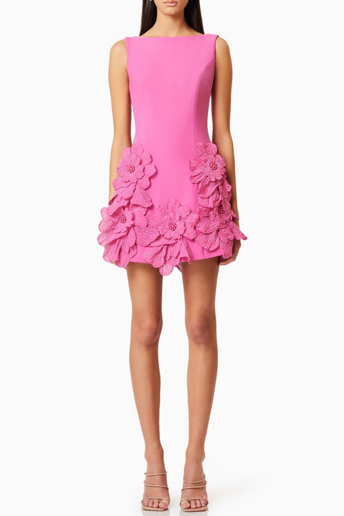 Adalgisa Floral Appliqué Mini Dress - Pink - Stylish pink dress for special occasions | Buy Online