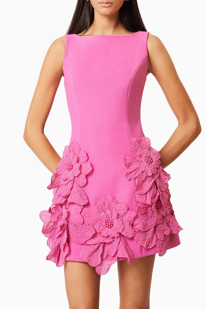 Stylish pink dress | Adalgisa Floral Appliqué Mini Dress - Pink - Ideal for special occasions