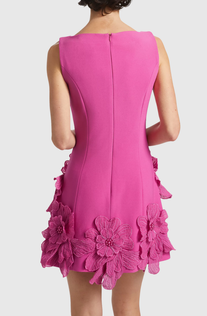 Adalgisa Floral Appliqué Mini Dress - Pink - Stylish pink dress for special occasions | Buy Online
