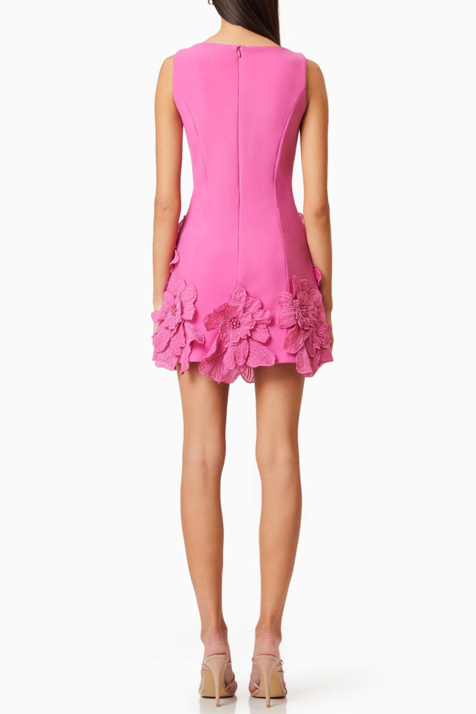 Adalgisa Floral Appliqué Mini Dress - Pink - Stylish pink dress for special occasions | Buy Online