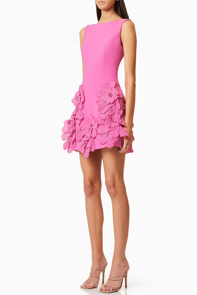 Shop  pink dress - Perfect for special occasions | Adalgisa Floral Appliqué Mini Dress - Pink