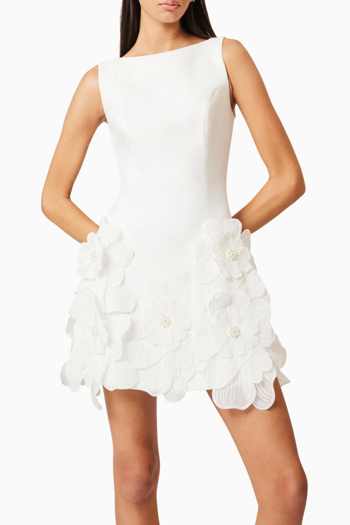 Stylish white dress | Adalgisa Floral Appliqué Mini Dress - White - Ideal for special occasions