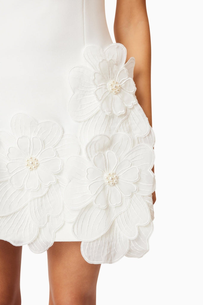 Adalgisa Floral Appliqué Mini Dress - White - Stylish white dress for special occasions | Buy Online