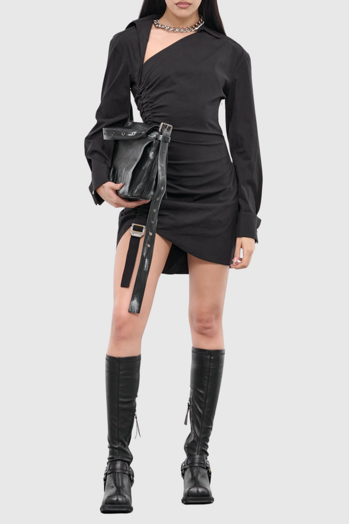 Stylish beautiful dress | Adamar Asymmetric Buckle Ruched Mini Shirt Dress - Ideal for special occasions