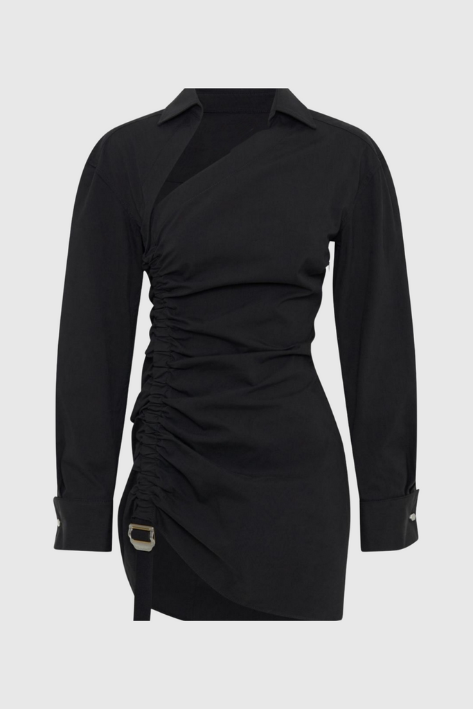 Shop  beautiful dress - Perfect for special occasions | Adamar Asymmetric Buckle Ruched Mini Shirt Dress