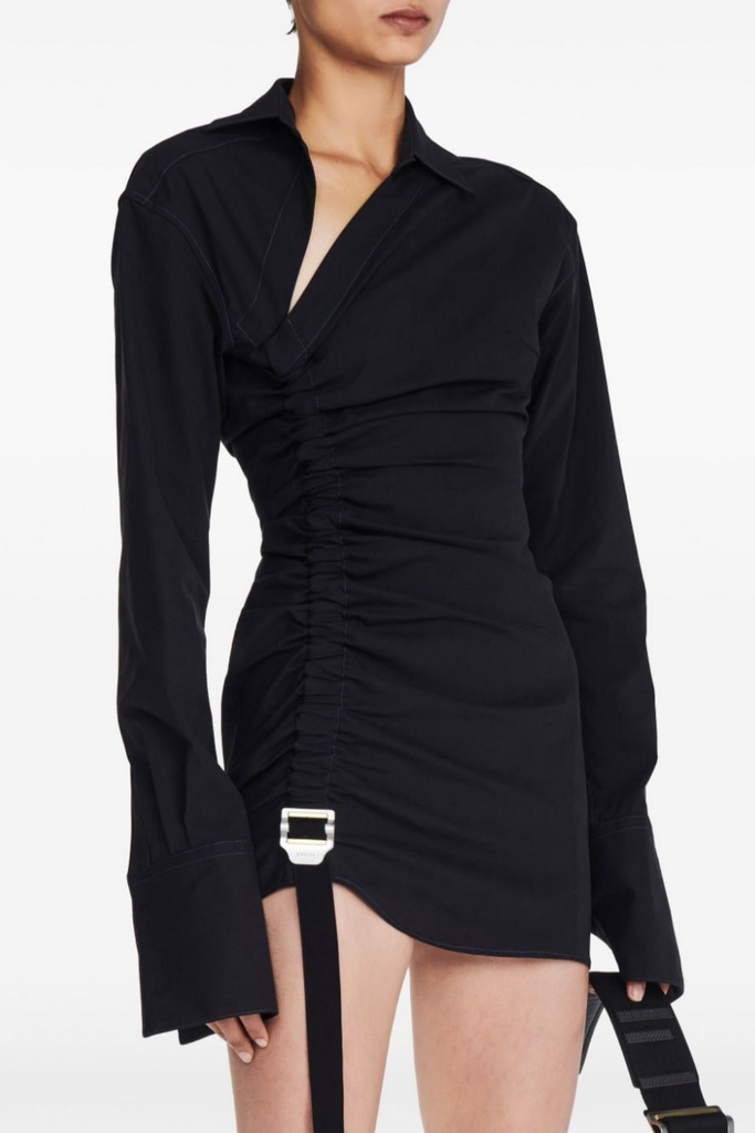 Shop  beautiful dress - Perfect for special occasions | Adamar Asymmetric Buckle Ruched Mini Shirt Dress