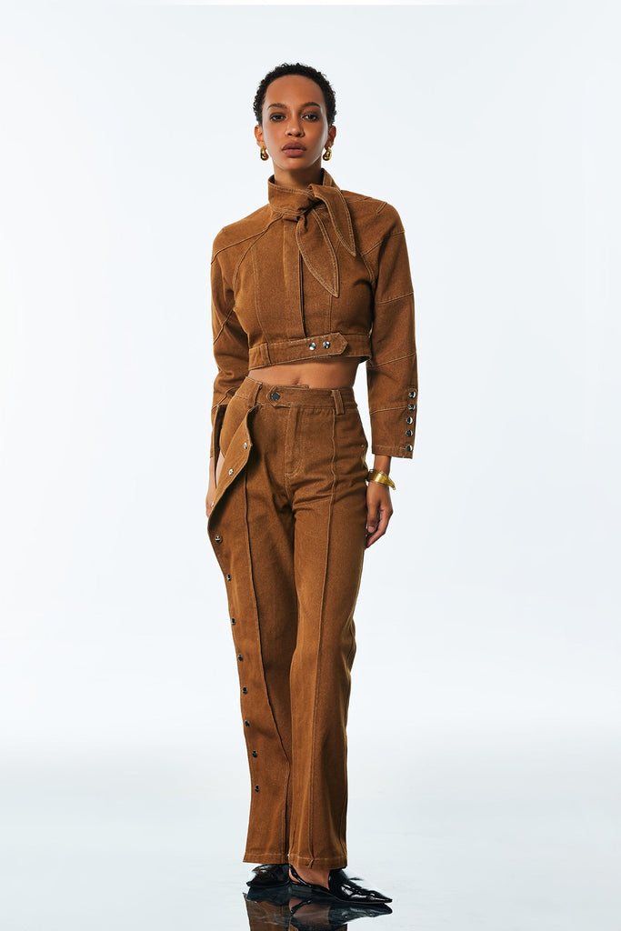 Adia Lace Up Buckle Denim Pants Set - Stylish beautiful dress for special occasions | Buy Online