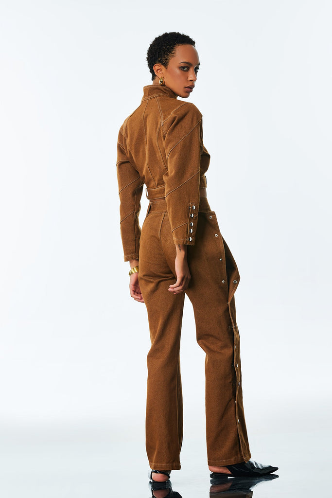 Stylish beautiful dress | Adia Lace Up Buckle Denim Pants Set - Ideal for special occasions