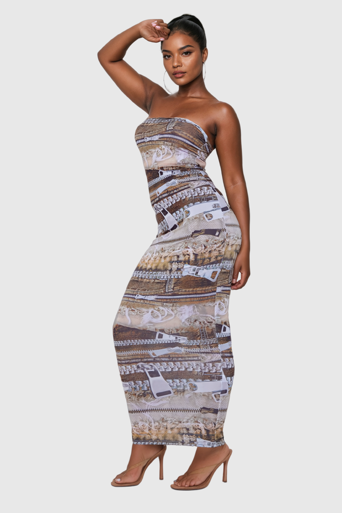 Shop  beautiful dress - Perfect for special occasions | Adino Print Strapless Bodycon Maxi Dress
