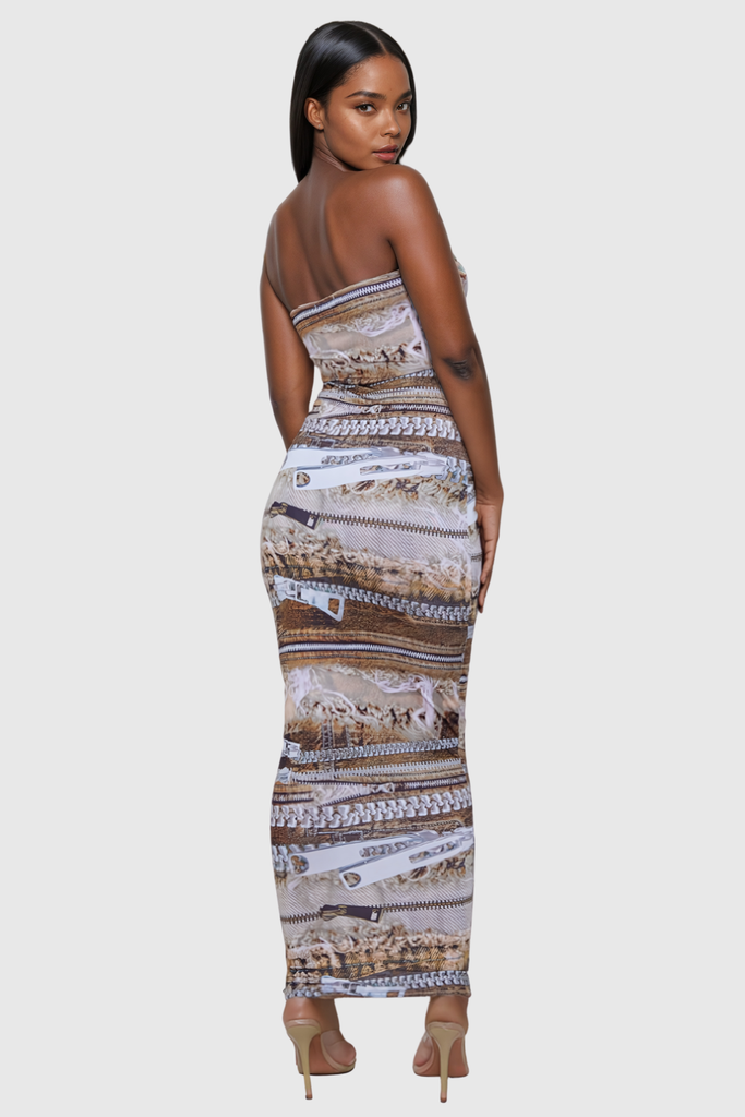 Shop  beautiful dress - Perfect for special occasions | Adino Print Strapless Bodycon Maxi Dress