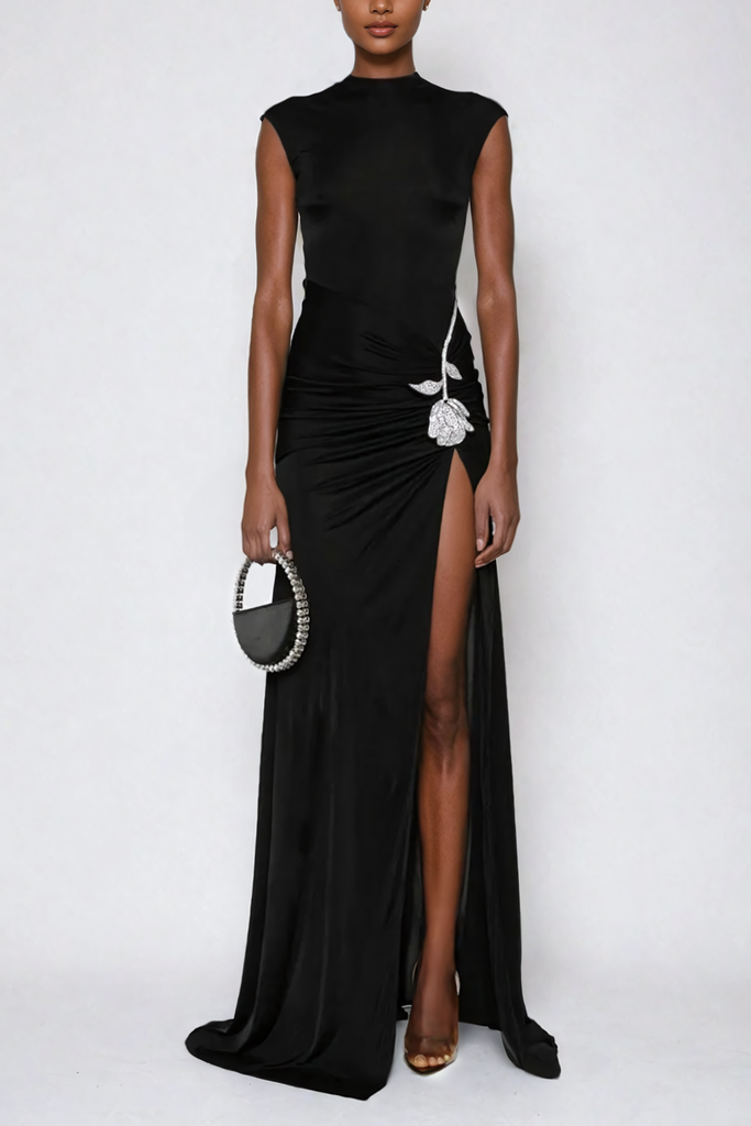 Adobe Rhinestone Flower Split Maxi Dress - Stylish beautiful dress for special occasions | Buy Online