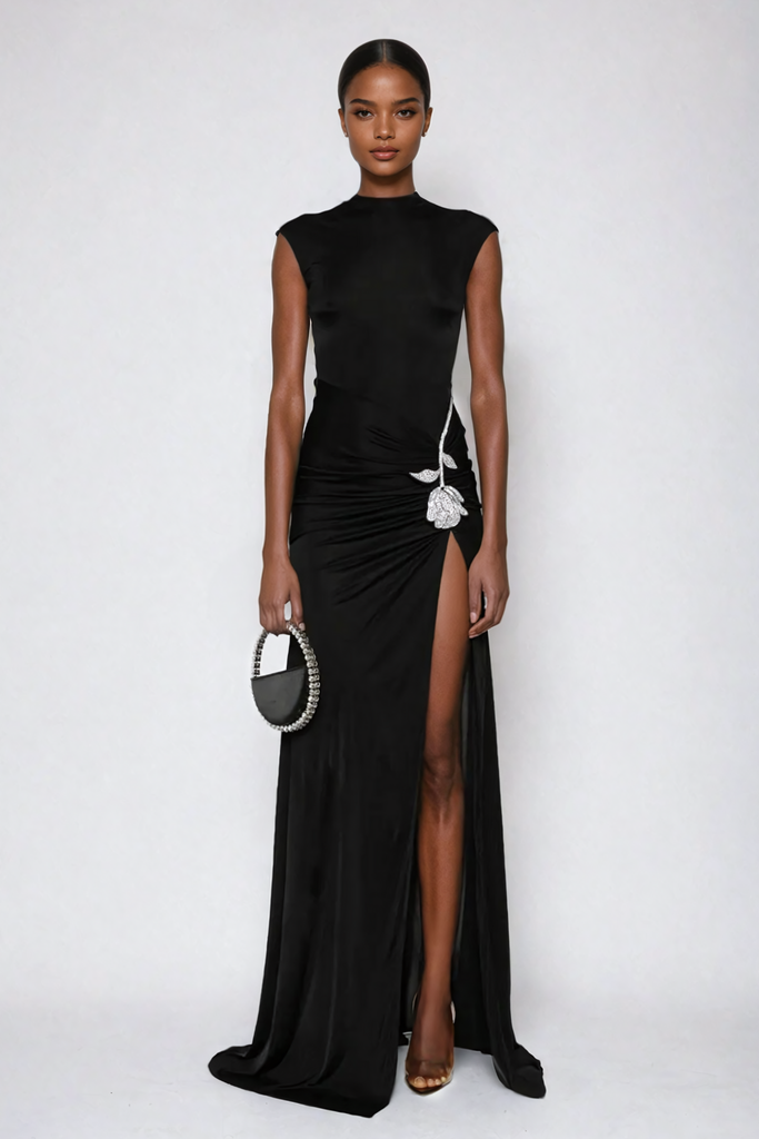 Stylish beautiful dress | Adobe Rhinestone Flower Split Maxi Dress - Ideal for special occasions