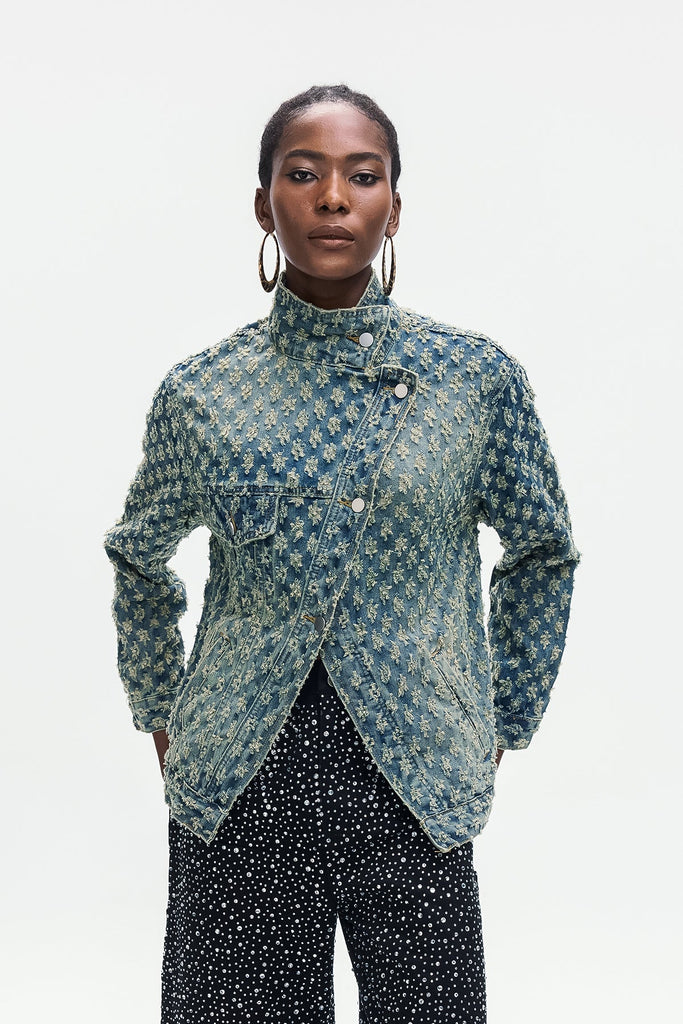 Shop  beautiful dress - Perfect for special occasions | Aegle Deconstruct Asymmetric Torn Denim Jacket
