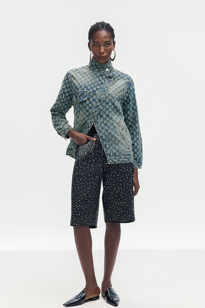 Stylish beautiful dress | Aegle Deconstruct Asymmetric Torn Denim Jacket - Ideal for special occasions