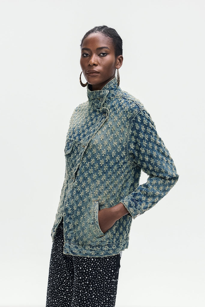 Aegle Deconstruct Asymmetric Torn Denim Jacket - Stylish beautiful dress for special occasions | Buy Online