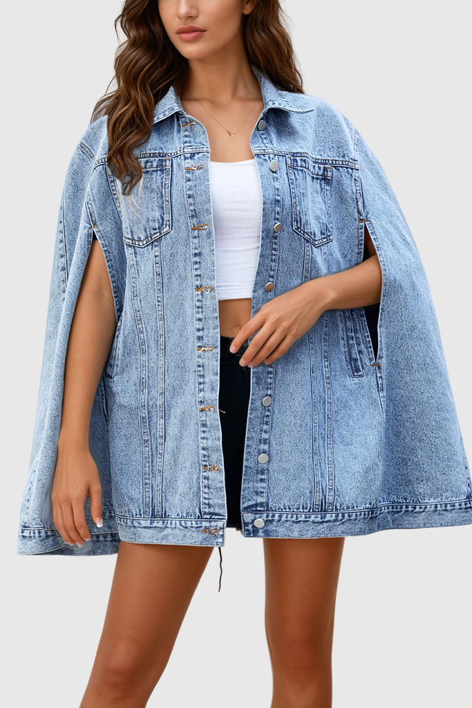 Stylish beautiful dress | Agrippa Asymmetric Shawl Denim Jacket - Ideal for special occasions