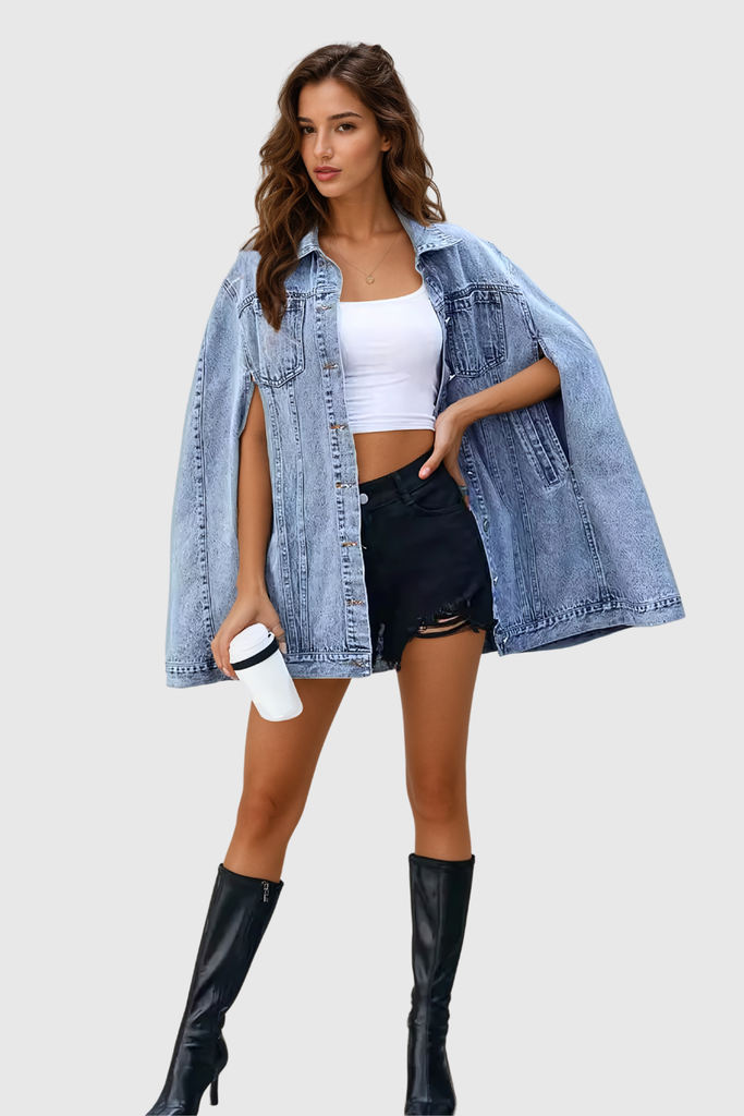 Stylish beautiful dress | Agrippa Asymmetric Shawl Denim Jacket - Ideal for special occasions
